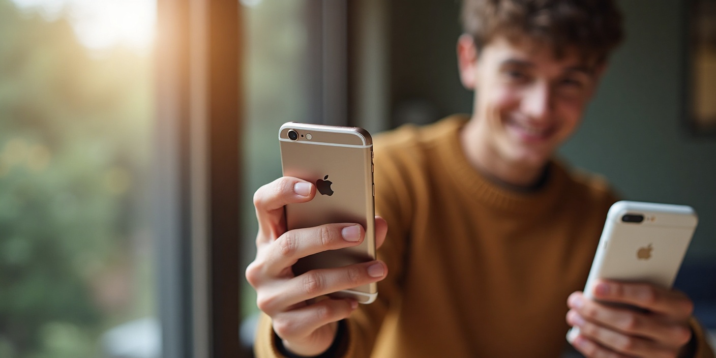 Search Result 1 Mensch übergibt ein altes Handy als Spende – Symbol für verantwortungsvolles Weitergeben gebrauchter Smartphones.