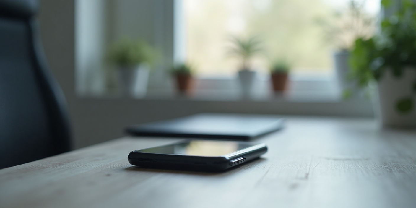Blogs 1 Smartphone auf Werkbank mit digitalem KI-Scan – Symbolbild für KI in ReCommerce bei Flexofon
