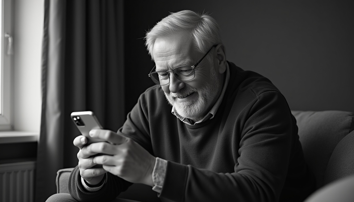 Älterer Mann nutzt Identität Deutschland sein Smartphone zur digitalen Identität in Deutschland mit eID-App