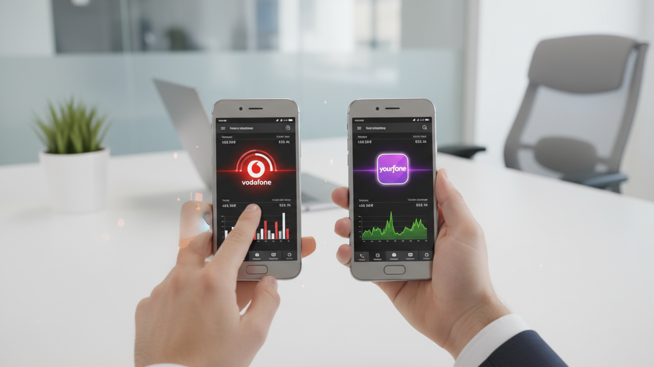 Person vergleicht Handy-Tarife auf zwei Smartphones – Symbol für den Handytarif-Markt 2026.