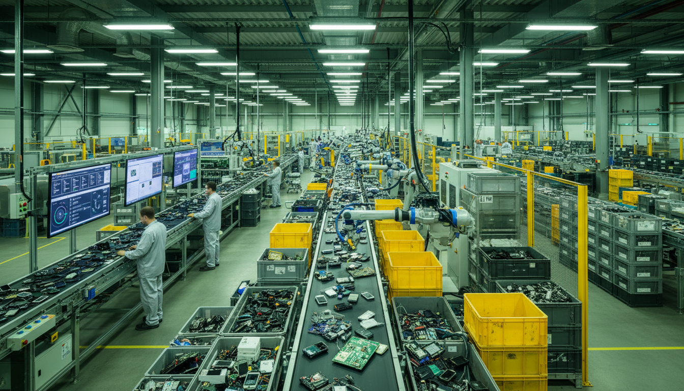 Recyclinganlage sortiert Elektroschrott in Deutschland 2026 – Symbol für moderne Kreislaufwirtschaft.