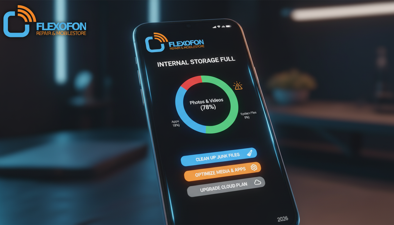 Handy Speicher voll 2026 – Smartphone zeigt interne Speicheranalyse und Optimierungsoptionen